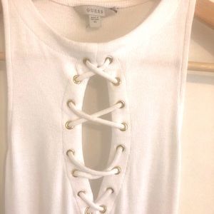 Guess White Bodysuit Criss Cross Keyhole Front